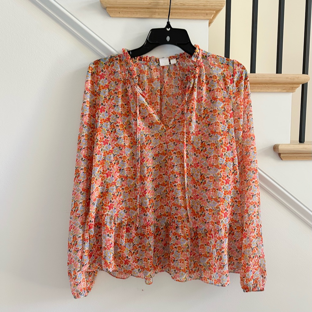 Gap Long Sleeve Peplum Pink Floral Print Blouse, Size Xs